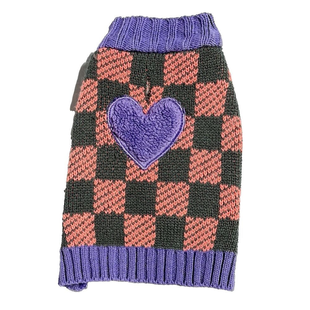 Dog Sweater- Winter Pet Fashion- Purple/ Pink/ Black Plaid- Leash Hole- XSmall
